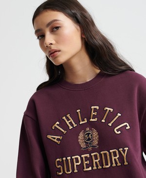 Superdry Contemporary Varsity Metallic Crew Női Pulóver Piros | GTLYN6035